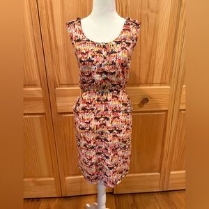 Merona dress featuring a colorful, abstract pattern.
